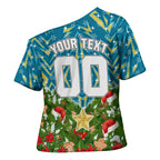 Personalised Titans Rugby Christmas Cross Shoulder Shirt Santa Rugby Mascot - Pine Wreath Festive