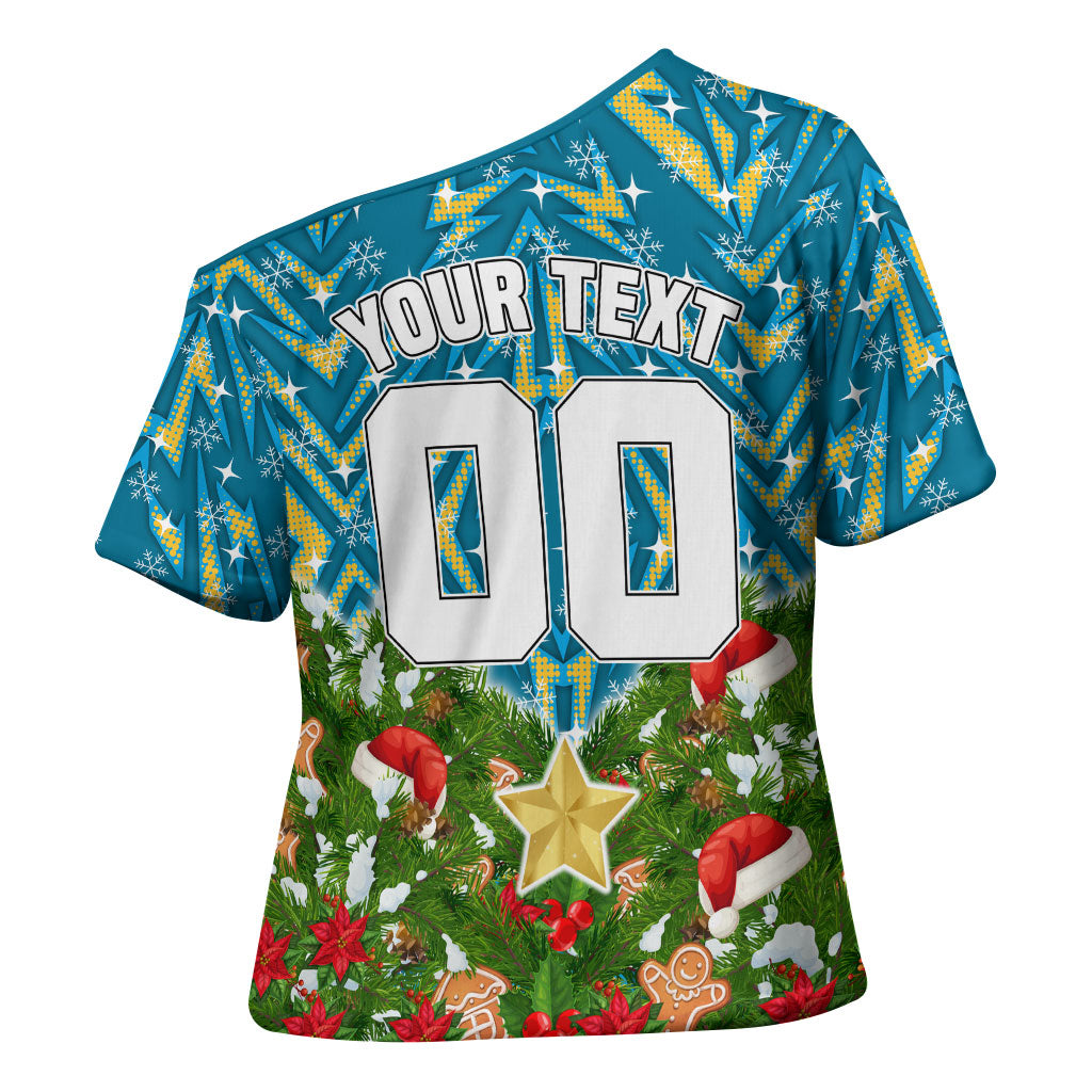 Personalised Titans Rugby Christmas Cross Shoulder Shirt Santa Rugby Mascot - Pine Wreath Festive
