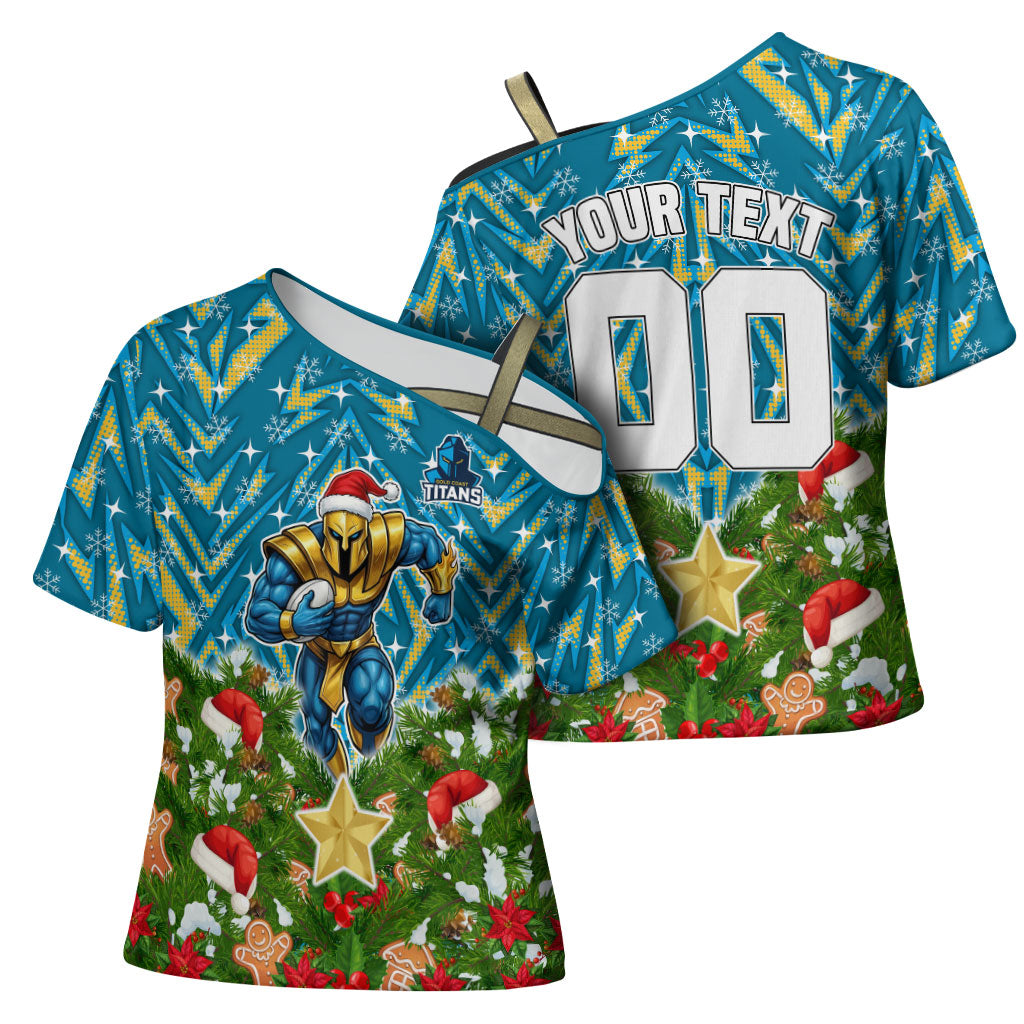 Personalised Titans Rugby Christmas Cross Shoulder Shirt Santa Rugby Mascot - Pine Wreath Festive