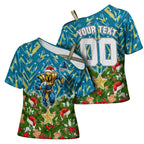 Personalised Titans Rugby Christmas Cross Shoulder Shirt Santa Rugby Mascot - Pine Wreath Festive