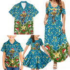 Personalised Titans Rugby Christmas Family Matching Summer Maxi Dress and Hawaiian Shirt Santa Rugby Mascot - Pine Wreath Festive
