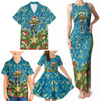Personalised Titans Rugby Christmas Family Matching Tank Maxi Dress and Hawaiian Shirt Santa Rugby Mascot - Pine Wreath Festive