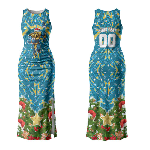 Personalised Titans Rugby Christmas Family Matching Tank Maxi Dress and Hawaiian Shirt Santa Rugby Mascot - Pine Wreath Festive