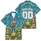 Personalised Titans Rugby Christmas Family Matching Tank Maxi Dress and Hawaiian Shirt Santa Rugby Mascot - Pine Wreath Festive