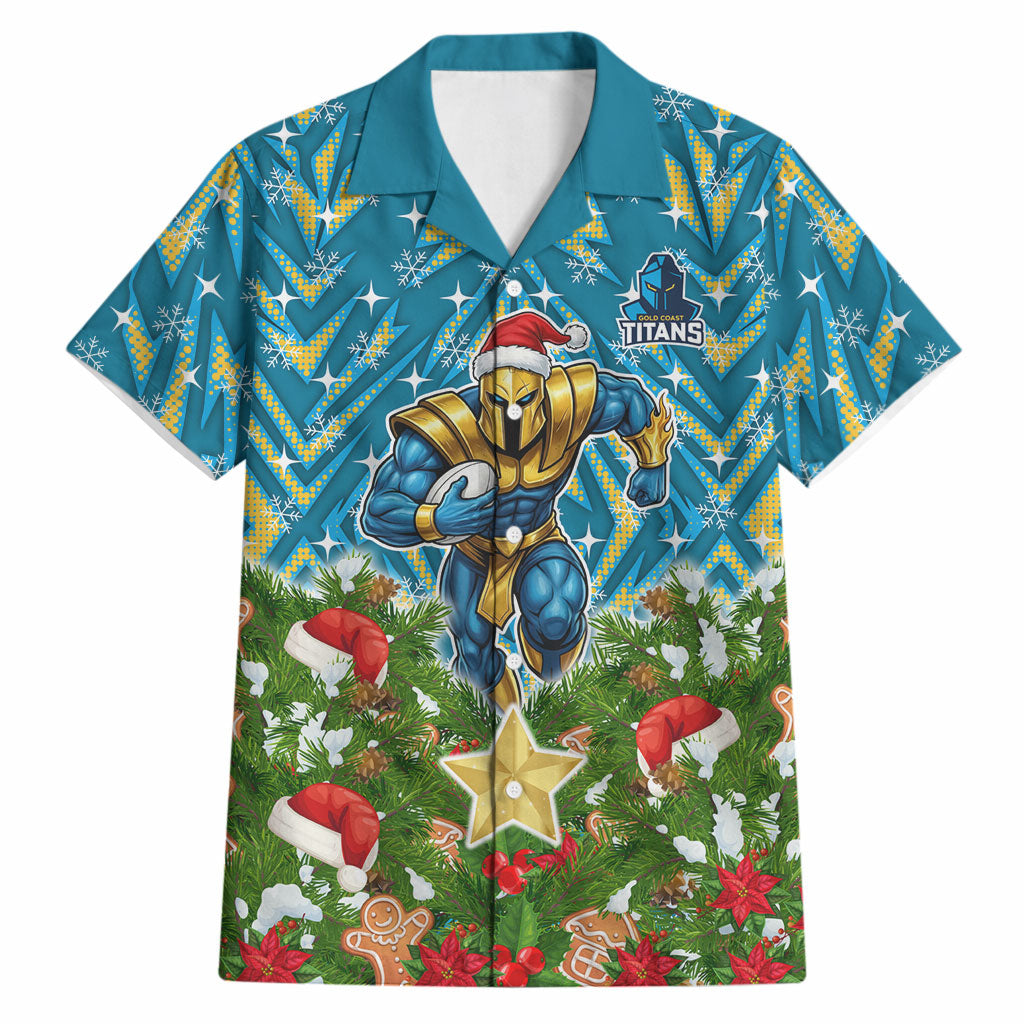 Personalised Titans Rugby Christmas Hawaiian Shirt Santa Rugby Mascot - Pine Wreath Festive