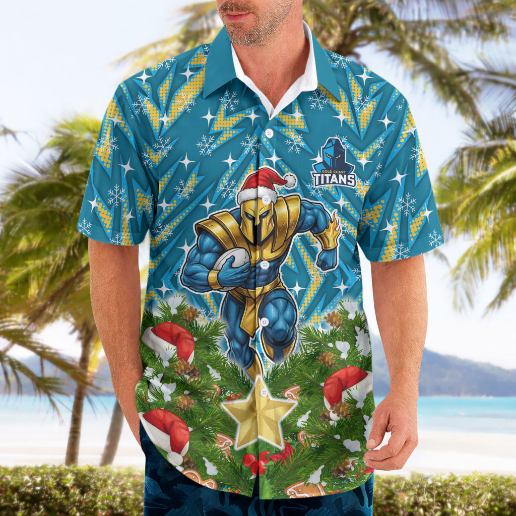 Personalised Titans Rugby Christmas Hawaiian Shirt Santa Rugby Mascot - Pine Wreath Festive