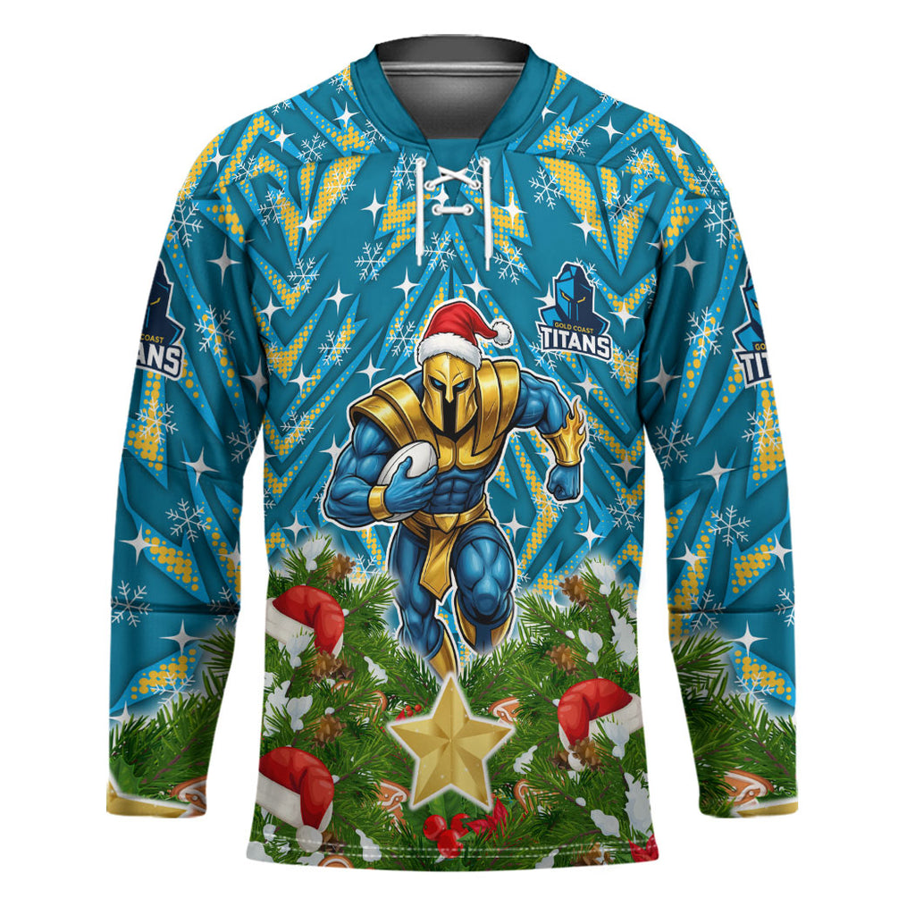 Personalised Titans Rugby Christmas Hockey Jersey Santa Rugby Mascot - Pine Wreath Festive