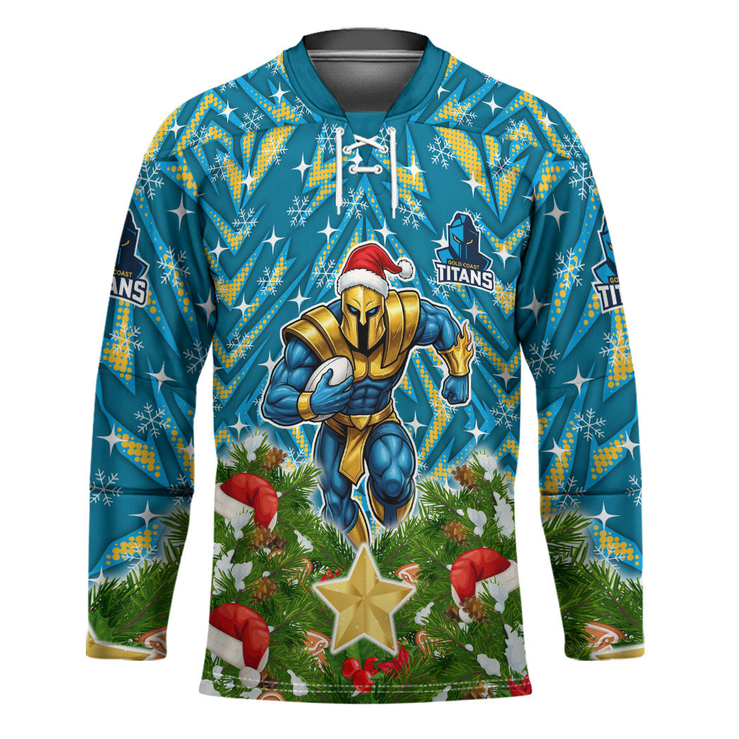 Personalised Titans Rugby Christmas Hockey Jersey Santa Rugby Mascot - Pine Wreath Festive