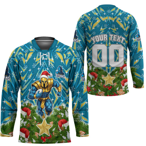 Personalised Titans Rugby Christmas Hockey Jersey Santa Rugby Mascot - Pine Wreath Festive