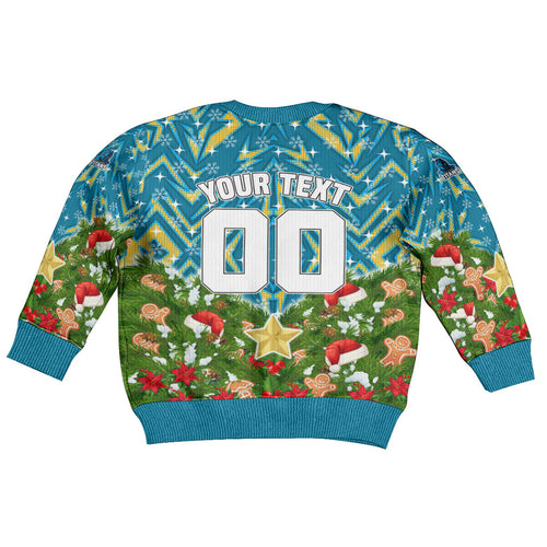 Personalised Titans Rugby Christmas Kid Ugly Christmas Sweater Santa Rugby Mascot - Pine Wreath Festive