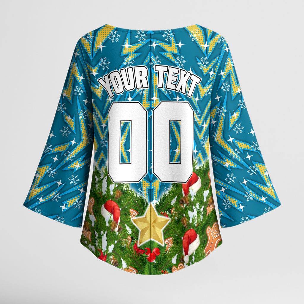 Personalised Titans Rugby Christmas Kimono Sleeve Blouse Santa Rugby Mascot - Pine Wreath Festive