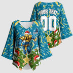 Personalised Titans Rugby Christmas Kimono Sleeve Blouse Santa Rugby Mascot - Pine Wreath Festive
