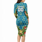 Personalised Titans Rugby Christmas Long Sleeve Bodycon Dress Santa Rugby Mascot - Pine Wreath Festive
