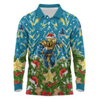 Personalised Titans Rugby Christmas Long Sleeve Polo Shirt Santa Rugby Mascot - Pine Wreath Festive