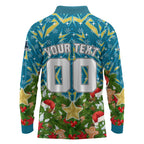 Personalised Titans Rugby Christmas Long Sleeve Polo Shirt Santa Rugby Mascot - Pine Wreath Festive