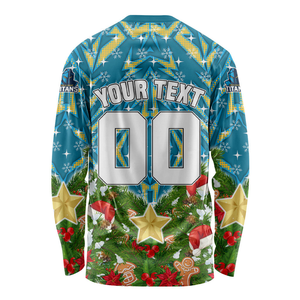 Personalised Titans Rugby Christmas Long Sleeve Shirt Santa Rugby Mascot - Pine Wreath Festive