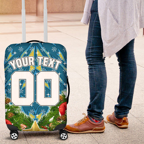 Personalised Titans Rugby Christmas Luggage Cover Santa Rugby Mascot - Pine Wreath Festive