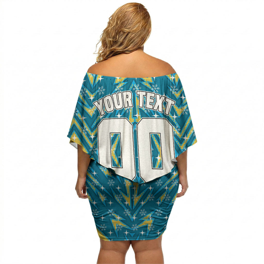 Personalised Titans Rugby Christmas Off Shoulder Short Dress Santa Rugby Mascot - Pine Wreath Festive