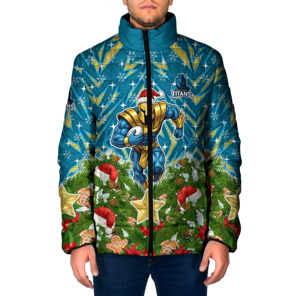 Personalised Titans Rugby Christmas Padded Jacket Santa Rugby Mascot - Pine Wreath Festive