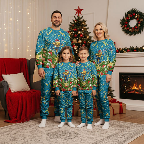 Personalised Titans Rugby Christmas Pajama Set Santa Rugby Mascot - Pine Wreath Festive