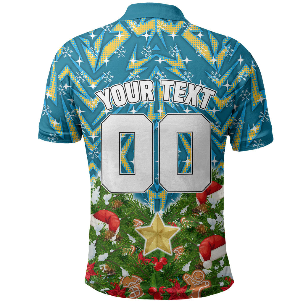 Personalised Titans Rugby Christmas Polo Shirt Santa Rugby Mascot - Pine Wreath Festive