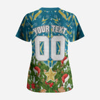 Personalised Titans Rugby Christmas Scrub Top Santa Rugby Mascot - Pine Wreath Festive