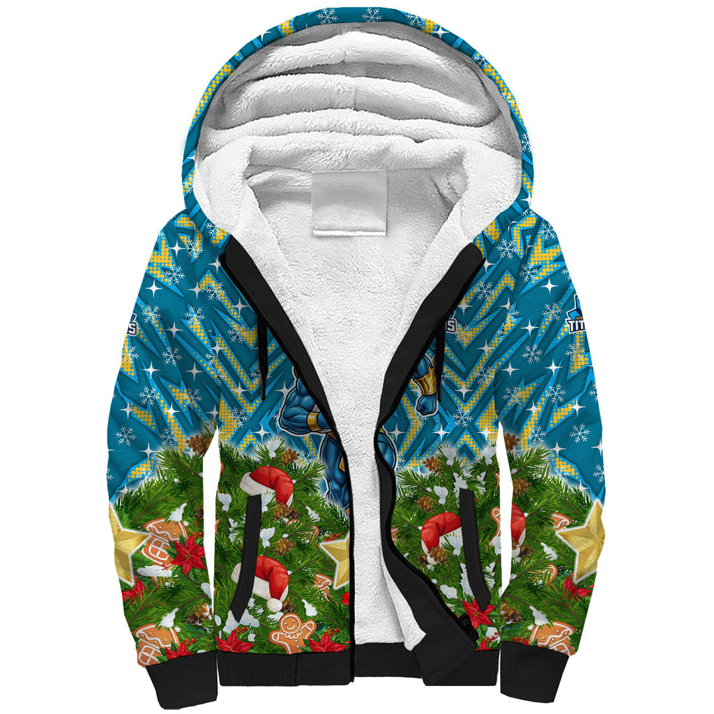 Personalised Titans Rugby Christmas Sherpa Hoodie Santa Rugby Mascot - Pine Wreath Festive
