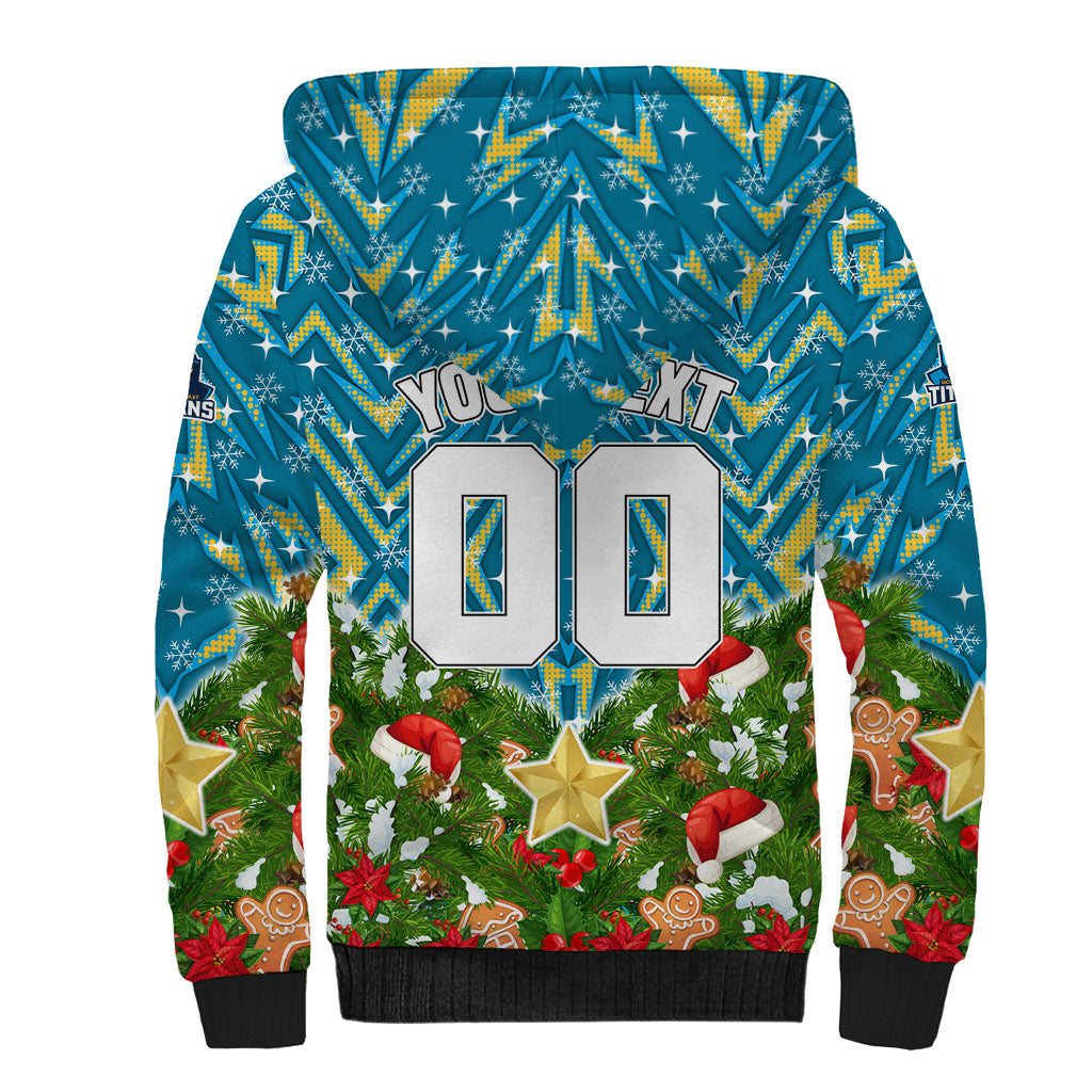 Personalised Titans Rugby Christmas Sherpa Hoodie Santa Rugby Mascot - Pine Wreath Festive