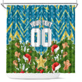 Personalised Titans Rugby Christmas Shower Curtain Santa Rugby Mascot - Pine Wreath Festive