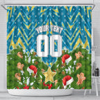 Personalised Titans Rugby Christmas Shower Curtain Santa Rugby Mascot - Pine Wreath Festive
