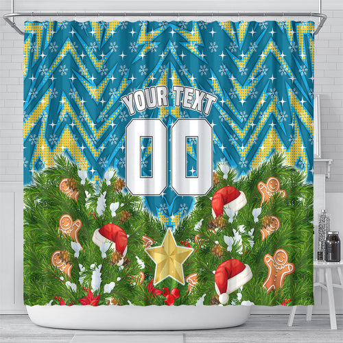 Personalised Titans Rugby Christmas Shower Curtain Santa Rugby Mascot - Pine Wreath Festive