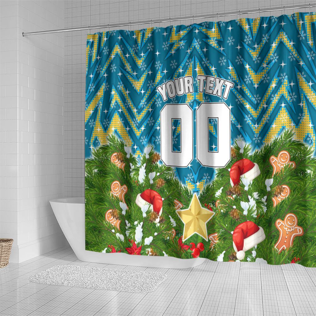 Personalised Titans Rugby Christmas Shower Curtain Santa Rugby Mascot - Pine Wreath Festive