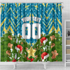 Personalised Titans Rugby Christmas Shower Curtain Santa Rugby Mascot - Pine Wreath Festive
