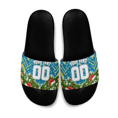 Personalised Titans Rugby Christmas Slide Sandals Santa Rugby Mascot - Pine Wreath Festive