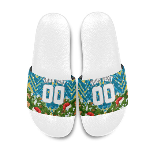 Personalised Titans Rugby Christmas Slide Sandals Santa Rugby Mascot - Pine Wreath Festive