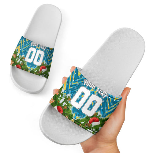 Personalised Titans Rugby Christmas Slide Sandals Santa Rugby Mascot - Pine Wreath Festive