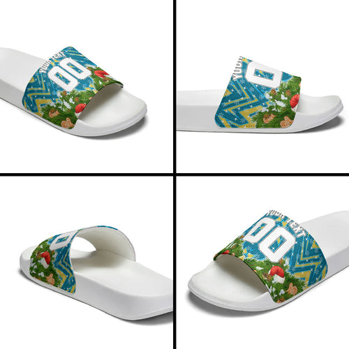 Personalised Titans Rugby Christmas Slide Sandals Santa Rugby Mascot - Pine Wreath Festive