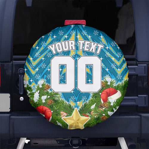 Personalised Titans Rugby Christmas Spare Tire Cover Santa Rugby Mascot - Pine Wreath Festive
