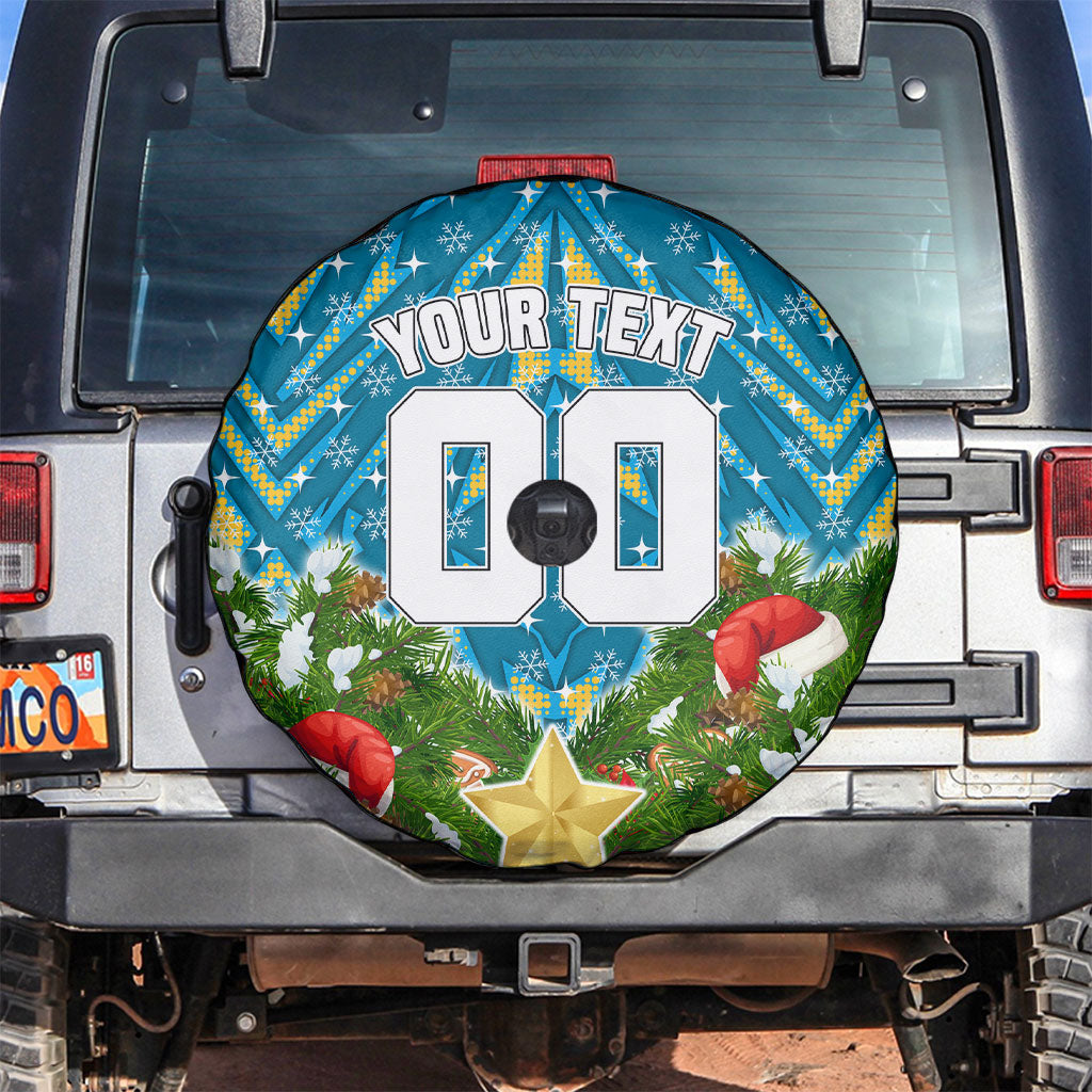 Personalised Titans Rugby Christmas Spare Tire Cover Santa Rugby Mascot - Pine Wreath Festive