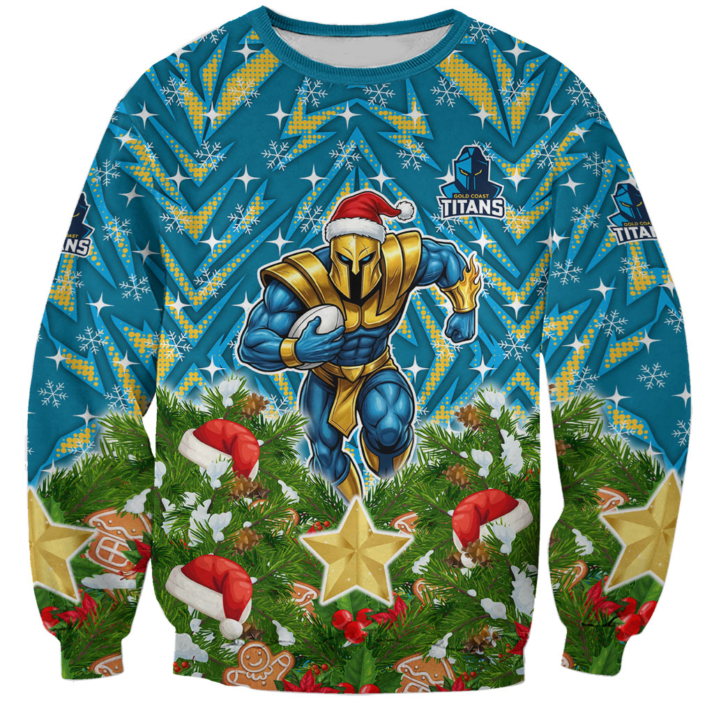 Personalised Titans Rugby Christmas Sweatshirt Santa Rugby Mascot - Pine Wreath Festive
