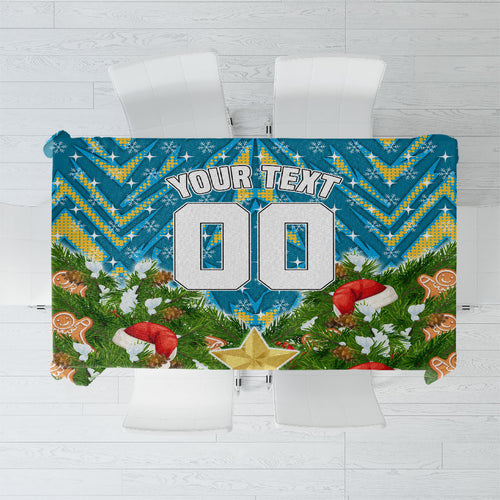 Personalised Titans Rugby Christmas Tablecloth Santa Rugby Mascot - Pine Wreath Festive