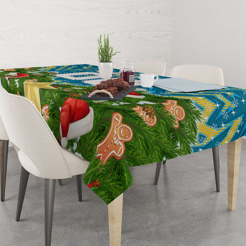 Personalised Titans Rugby Christmas Tablecloth Santa Rugby Mascot - Pine Wreath Festive