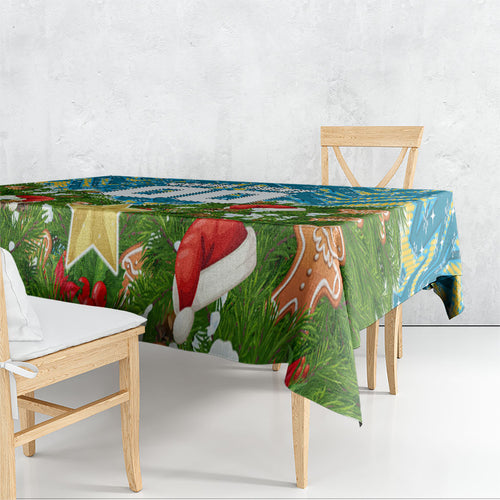 Personalised Titans Rugby Christmas Tablecloth Santa Rugby Mascot - Pine Wreath Festive