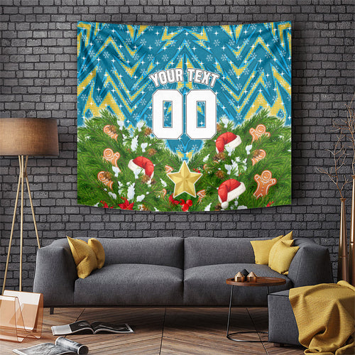 Personalised Titans Rugby Christmas Tapestry Santa Rugby Mascot - Pine Wreath Festive