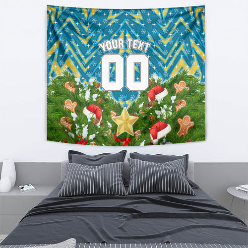 Personalised Titans Rugby Christmas Tapestry Santa Rugby Mascot - Pine Wreath Festive