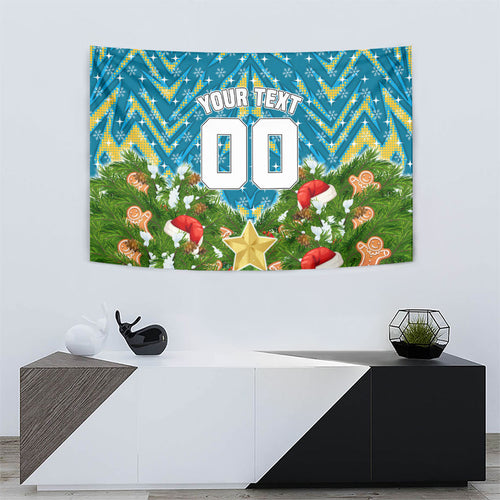 Personalised Titans Rugby Christmas Tapestry Santa Rugby Mascot - Pine Wreath Festive