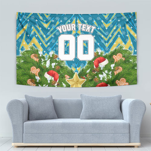 Personalised Titans Rugby Christmas Tapestry Santa Rugby Mascot - Pine Wreath Festive