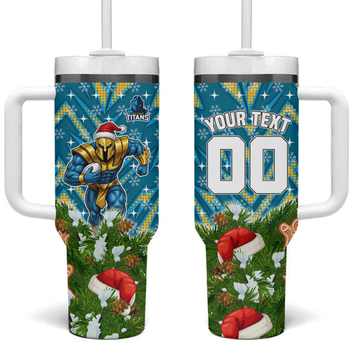 Personalised Titans Rugby Christmas Tumbler With Handle Santa Rugby Mascot - Pine Wreath Festive