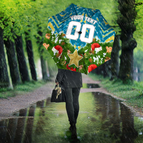 Personalised Titans Rugby Christmas Umbrella Santa Rugby Mascot - Pine Wreath Festive