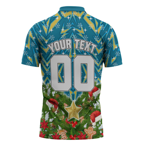 Personalised Titans Rugby Christmas Zipper Polo Shirt Santa Rugby Mascot - Pine Wreath Festive